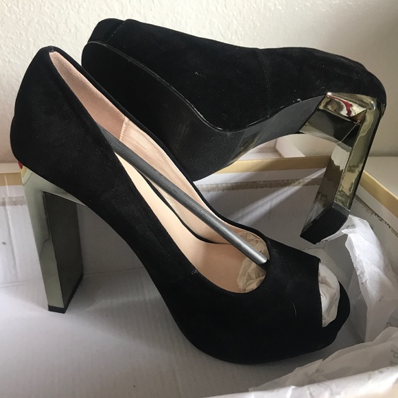 Velvet & metallic stacked heels - Picture 3 of 4